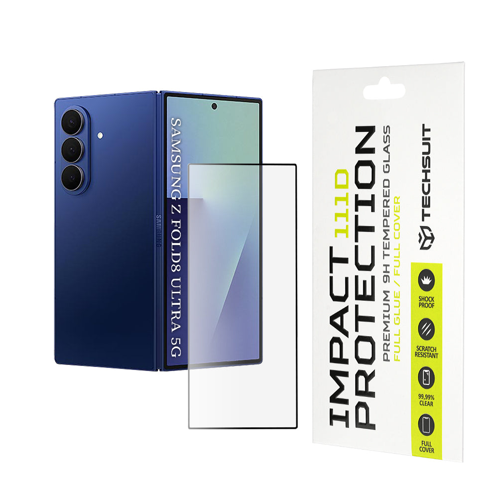 Film de protection écran extérieur Techsuit pour Samsung Galaxy Z Fold8 Ultra F976, verre trempé, adhésif complet, 111D, noir