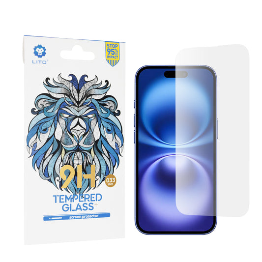 Film de protection d'écran Lito Classic pour Apple iPhone 16, Verre trempé, Collage complet, 2.5D