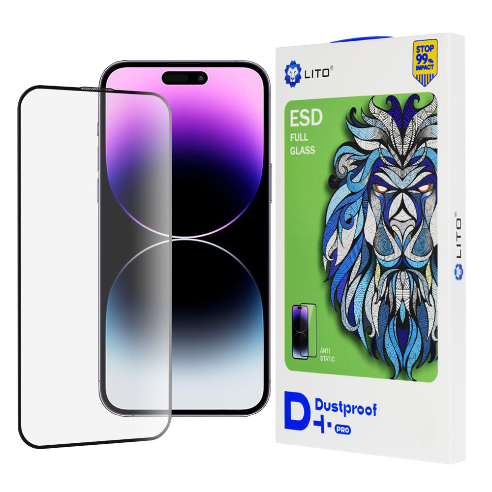 Film de protection d'écran Lito D+ Pro Dustproof pour Apple iPhone 14 Pro Max, Verre Trempé, Collage Complet, Noir
