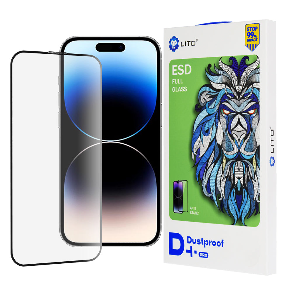 Film de protection d'écran Lito D+ Pro Dustproof pour Apple iPhone 14 Pro, Verre trempé, Collage complet, Noir