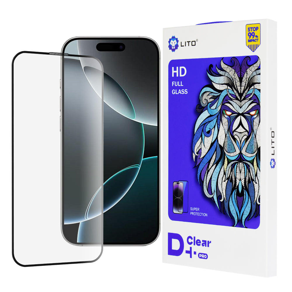Lito D+ Pro Displayschutzfolie für Apple iPhone 16 Pro, gehärtetes Glas, Full Glue, Schwarz