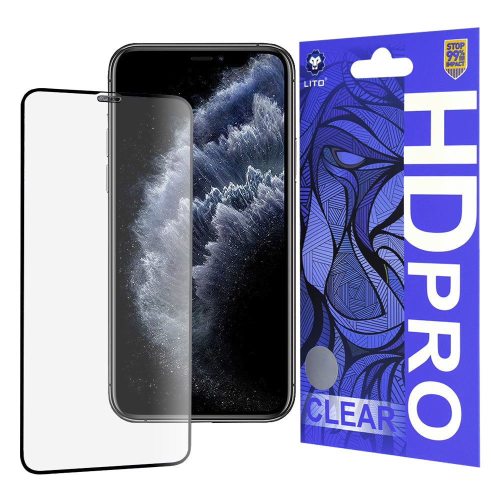Film de protection d'écran Lito HD Pro Clear pour Apple iPhone 11 Pro Max / XS Max, Verre trempé, Collage complet, Noir