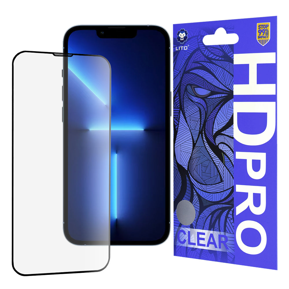 Film de protection d'écran Lito HD Pro Clear pour Apple iPhone 14 Plus / 13 Pro Max, Verre trempé, Collage complet, Noir