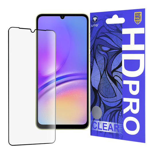 Film de protection écran Lito HD Pro Clear pour Samsung Galaxy A05 A055, Verre Trempé, Collage Complet, Noir