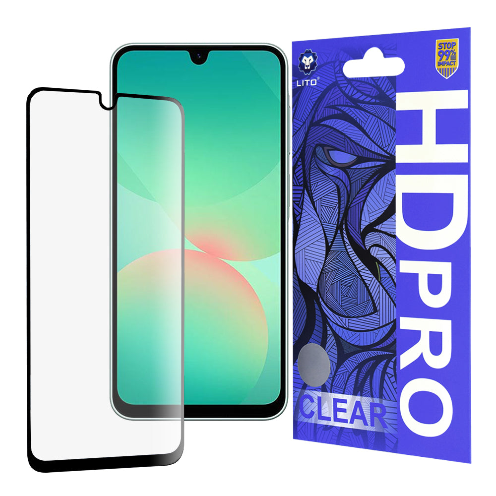 Film de protection d'écran Lito HD Pro Clear pour Samsung Galaxy A26 A266, Verre trempé, Collage complet, Noir