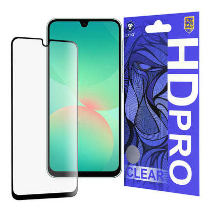 Film de protection d'écran Lito HD Pro Clear pour Samsung Galaxy A26 A266, Verre trempé, Collage complet, Noir