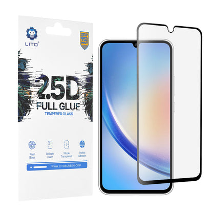 Lito Displayschutzfolie für Samsung Galaxy A34 A346, gehärtetes Glas, Full Glue, 2.5D, Schwarz