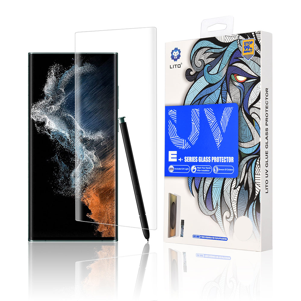 Film de protection d'écran Lito pour Samsung Galaxy S22 Ultra 5G S908, Verre trempé, Colle UV, 3D