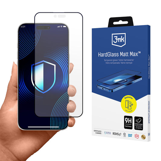 Film de protection Écran Mat 3MK HardGlass Max pour Apple iPhone 17 Air, Verre Trempé, Full Glue, Noir