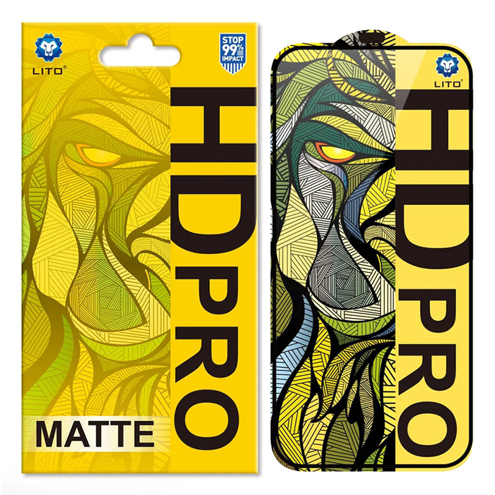 Mattierter Displayschutzfolie Lito HD Pro für Apple iPhone 16 Pro Max, gehärtetes Glas, Vollkleber, Schwarz