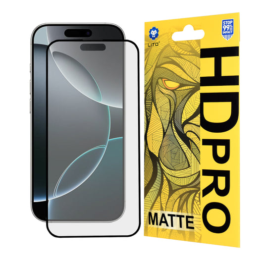 Mattierter Displayschutzfolie Lito HD Pro für Apple iPhone 16 Pro, gehärtetes Glas, Vollkleber, Schwarz