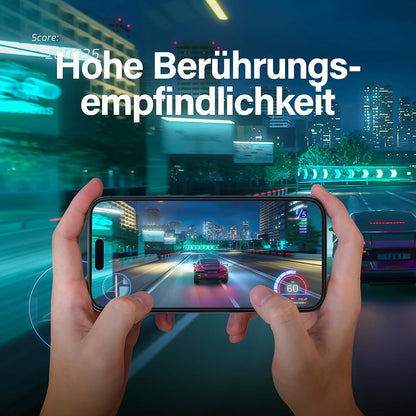 Schutzfolie Matte PanzerGlass Ultra-Wide Fit Gaming für Apple iPhone 16 Pro, gehärtetes Glas, Full Glue, Schwarz