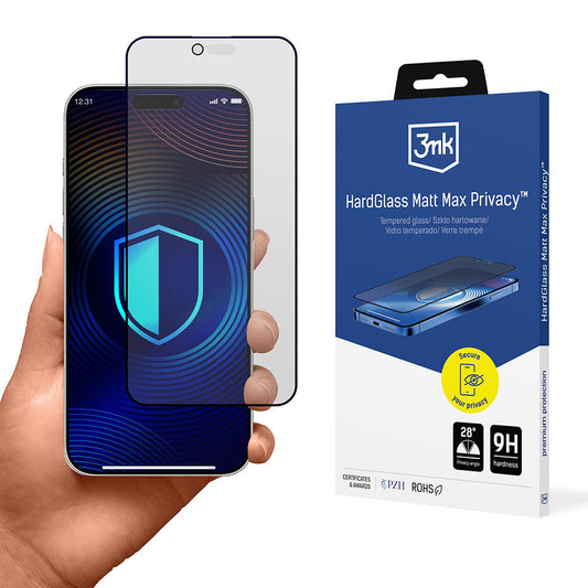 Film de protection Écran Matte Privacy 3MK HardGlass Max pour Apple iPhone 17 Air, Verre Trempé, Full Glue