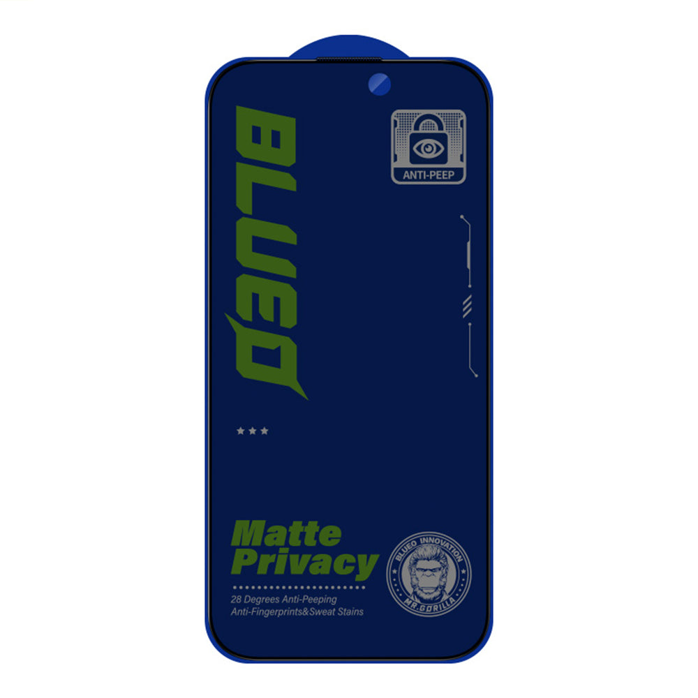 Matte Privacy Blueo Anti-Peep Screen Protector Film for Apple iPhone 16 Plus / 15 Plus, Tempered Glass, Full Glue