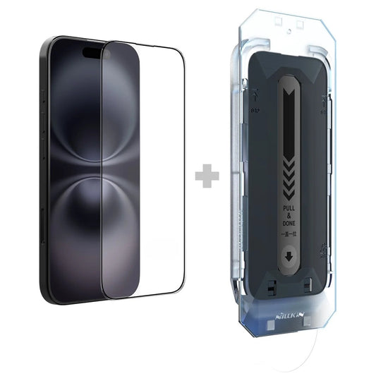 Film de protection d'écran Nillkin CP+ Pro avec applicateur pour Apple iPhone 16, Verre trempé, Collage complet, Noir