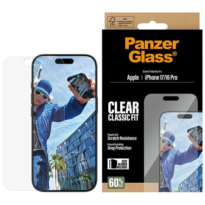 Schutzfolie PanzerGlass Classic Fit EasyAligner für Apple iPhone 17 / 16 Pro, gehärtetes Glas, Full Glue