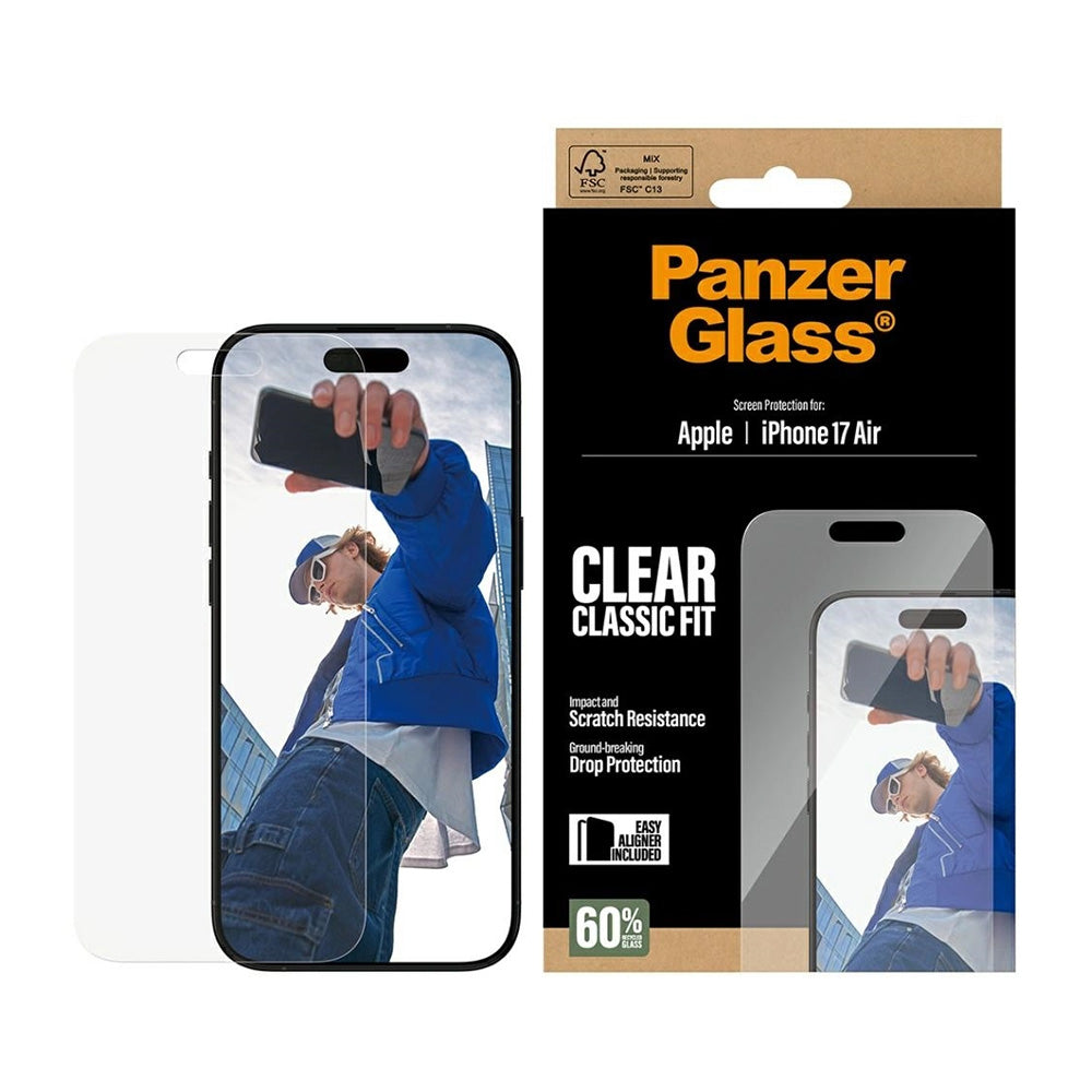 Film de protection d'écran PanzerGlass Classic Fit EasyAligner pour Apple iPhone 17 Air, Verre Trempé, Full Glue