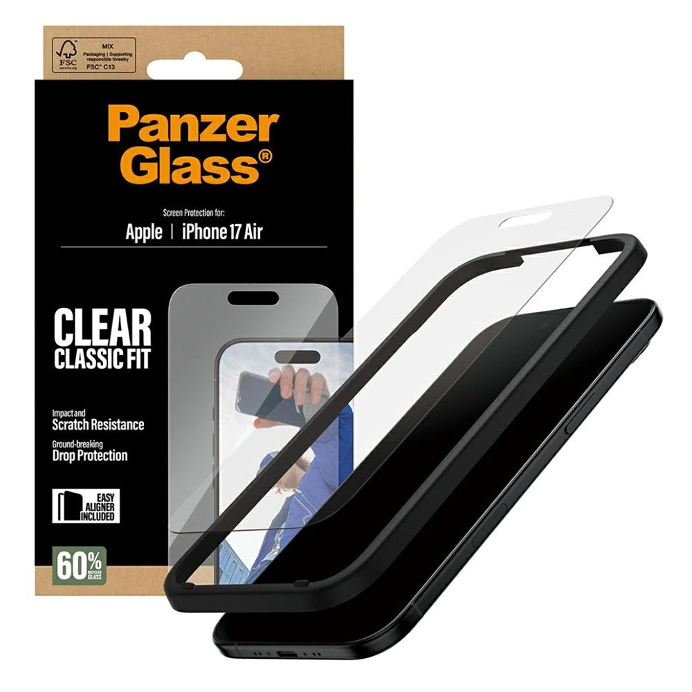 Film de protection d'écran PanzerGlass Classic Fit EasyAligner pour Apple iPhone 17 Air, Verre Trempé, Full Glue