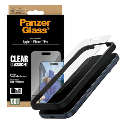 Film de protection d'écran PanzerGlass Classic Fit EasyAligner pour Apple iPhone 17 Pro, Verre Trempé, Full Glue
