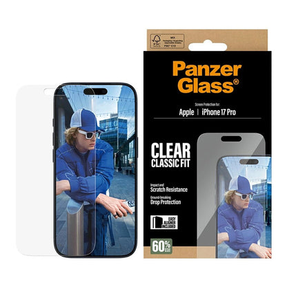 Film de protection d'écran PanzerGlass Classic Fit EasyAligner pour Apple iPhone 17 Pro, Verre Trempé, Full Glue