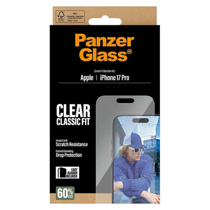 Film de protection d'écran PanzerGlass Classic Fit EasyAligner pour Apple iPhone 17 Pro, Verre Trempé, Full Glue
