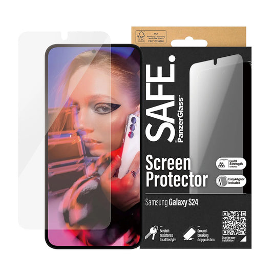 Film de protection d'écran PanzerGlass Safe. Ultra-Wide Fit EasyAligner pour Samsung Galaxy S24 S921, Verre Trempé, Full Glue