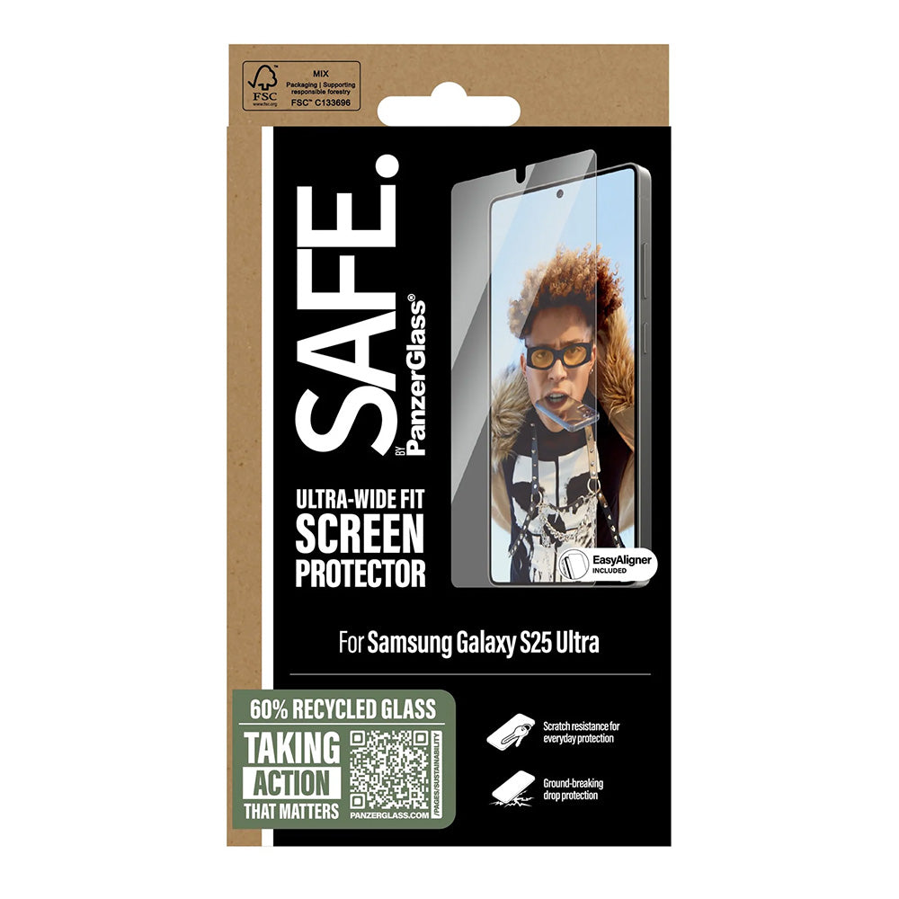 Schutzfolie PanzerGlass Safe. Ultra-Wide Fit EasyAligner für Samsung Galaxy S25 Ultra S938, gehärtetes Glas, Vollverklebung.