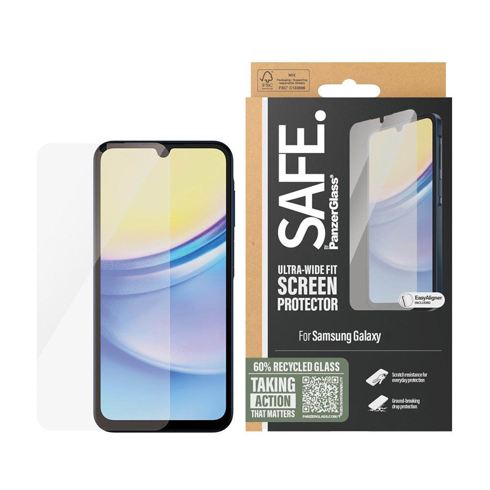 Schutzfolie PanzerGlass Safe Bildschirm. Ultra-Wide Fit für Samsung Galaxy A16 5G A166 / A16 4G A165, Gehärtetes Glas, Vollverklebung.