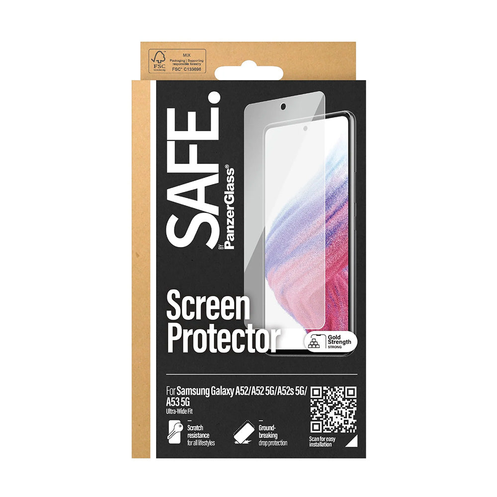 Schutzfolie PanzerGlass Safe. Ultra-Wide Fit für Samsung Galaxy A53 5G A536 / A52s 5G A528 / A52 5G A526, gehärtetes Glas, Vollverklebung.