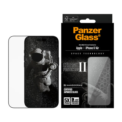 Film de protection d'écran PanzerGlass Ultra-Wide Ceramic II EasyAligner pour Apple iPhone 17 Air, Verre Trempé, Full Glue, Noir