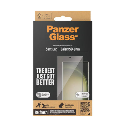 Film de protection d'écran PanzerGlass Ultra-Wide Fit EasyAligner pour Samsung Galaxy S24 Ultra S928, Verre Trempé, Full Glue, Noir