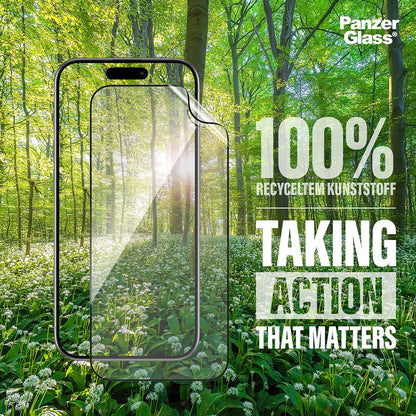 Film de protection d'écran PanzerGlass Ultra-Wide Fit EyeCare pour Apple iPhone 16 / 15, Verre Trempé, Full Glue, Noir