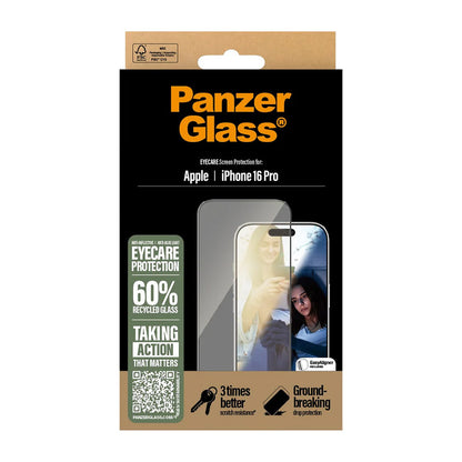 Schutzfolie PanzerGlass Ultra-Wide Fit EyeCare für Apple iPhone 16 Pro, gehärtetes Glas, Full Glue, Schwarz