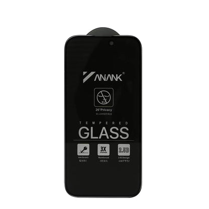 Anank 3X Reinforced Privacy Screen Protector for Apple iPhone 15, Tempered Glass, Full Glue, 2.5D