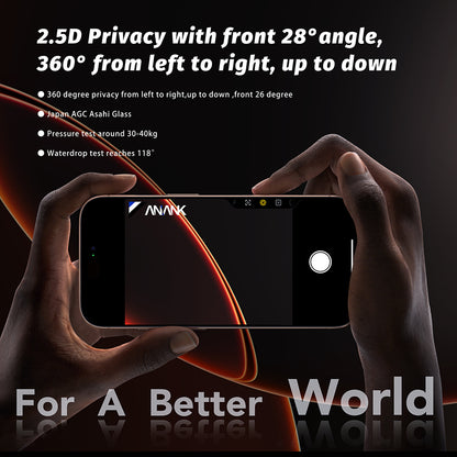 Film de protection écran Privacy Anank 5X Renforcé 360 pour Apple iPhone 17 Pro, Verre Trempé, Full Glue, 2.5D