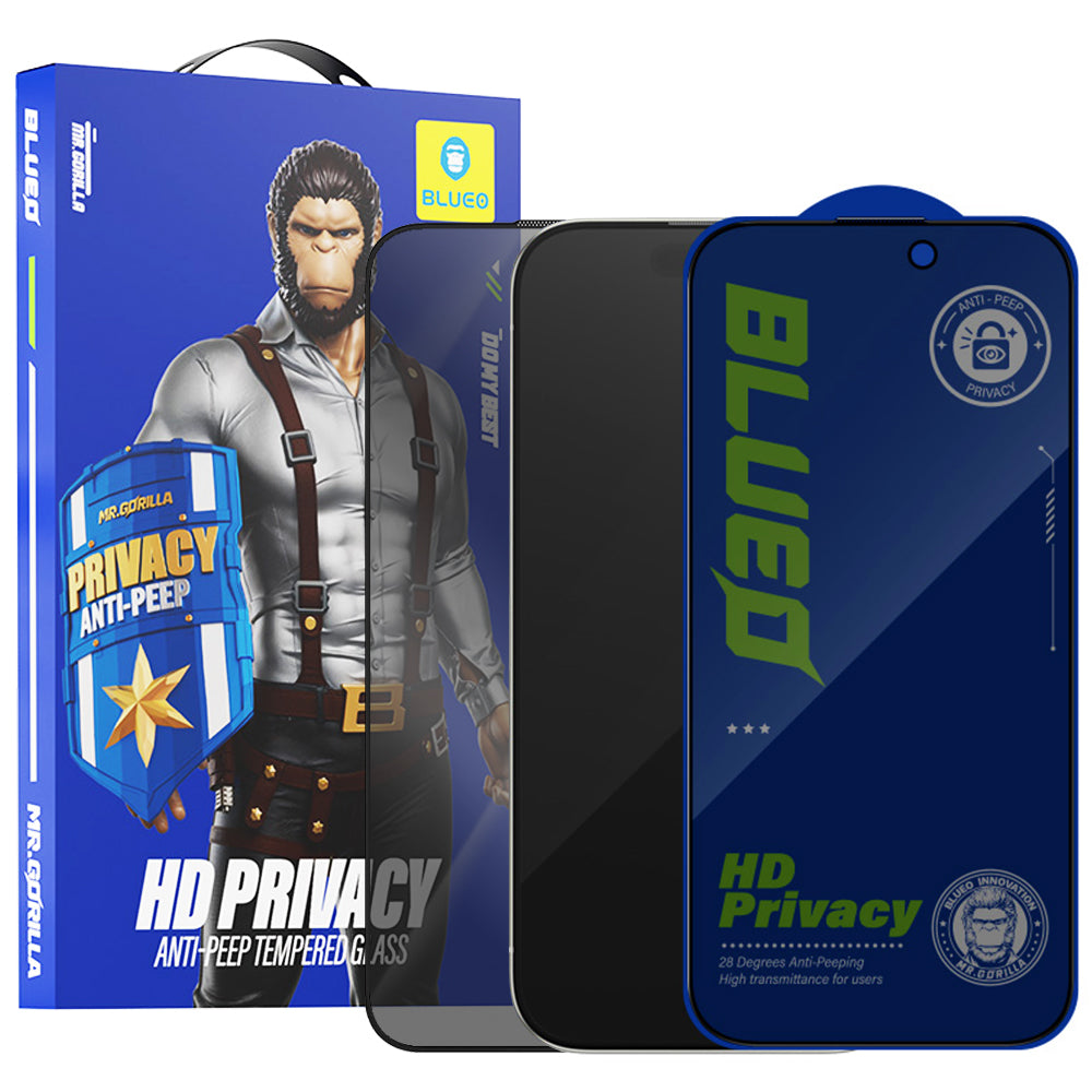 Blueo Anti-Peep Privacy Screen Protector for Apple iPhone 15 Plus, Tempered Glass, Full Glue