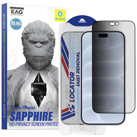 Blueo Premium Sapphire Applicator Privacy-Displayschutzfolie für Apple iPhone 18 Pro, gehärtetes Glas, vollflächig klebend