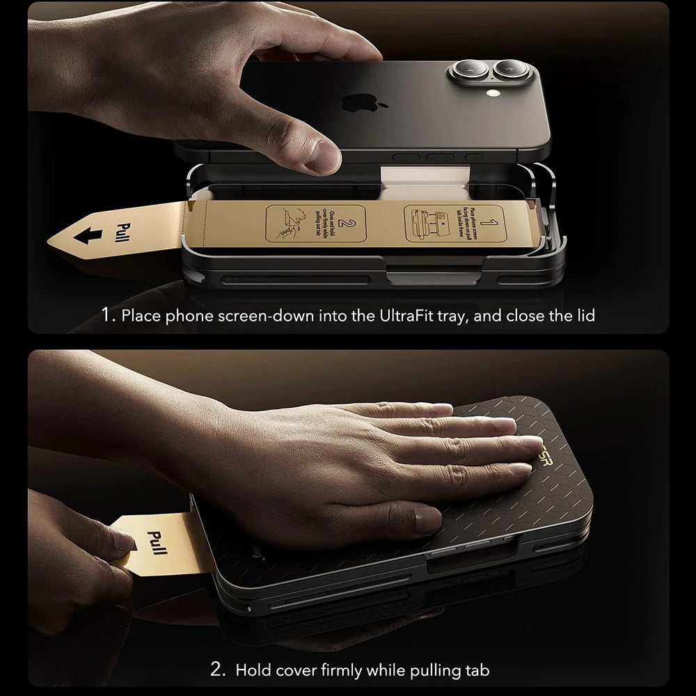 Schutzfolie Ecran Privacy ESR UltraFit Armorite Pro für Apple iPhone 17 / 16 Pro, Gehärtetes Glas, Full Glue, Set 3 Stück