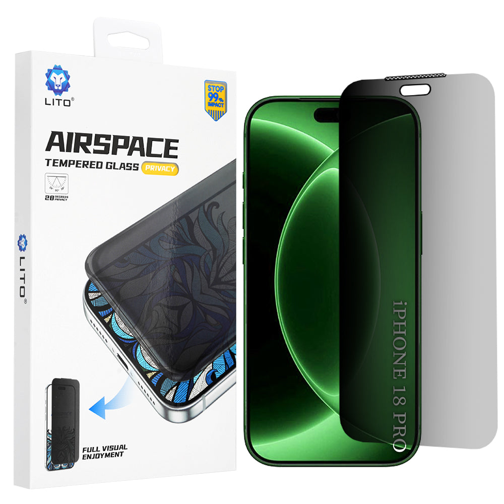 Privacy-Schutzfolie Lito Airspace Border für Apple iPhone 18 Pro, gehärtetes Glas, Vollkleber