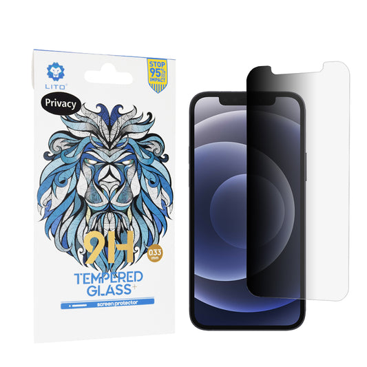 Film de protection écran Privacy Lito Classic pour Apple iPhone 12 / 12 Pro, Verre trempé, Collage complet, 2.5D