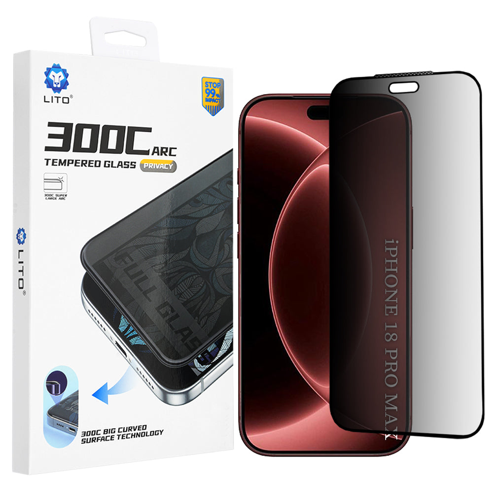Privacy-Schutzfolie Lito D+ Max 300C für Apple iPhone 18 Pro Max, gehärtetes Glas, Full Glue