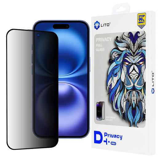 Privacy-Schutzfolie Lito D+ Pro für Apple iPhone 16, gehärtetes Glas, Vollkleber