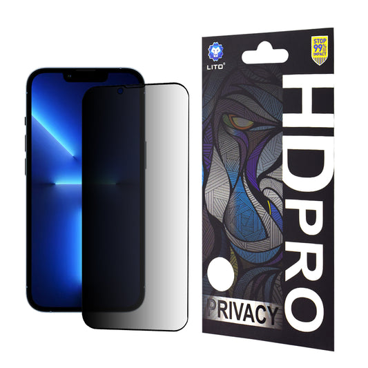Film de protection d'écran Privacy Lito HD Pro pour Apple iPhone 14 Plus / 13 Pro Max, Verre trempé, Collage intégral
