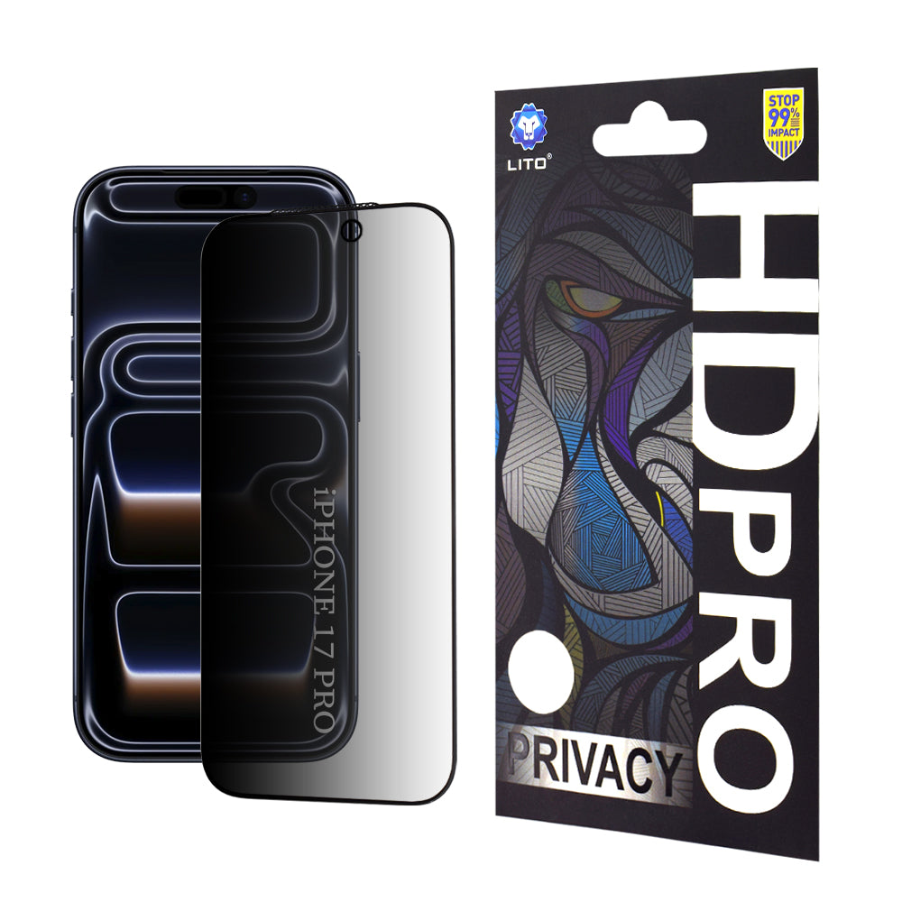Film de protection Écran Privacy Lito HD Pro pour Apple iPhone 17 Pro, Verre Trempé, Full Glue
