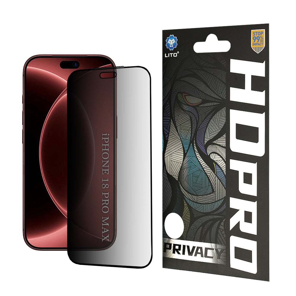 Privacy-Schutzfolie Lito HD Pro für Apple iPhone 18 Pro Max, gehärtetes Glas, Vollkleber
