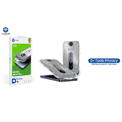 Privacy-Schutzfolie Lito Magic Glass Box D+ Tools für Apple iPhone 15 Pro, gehärtetes Glas, Vollkleber