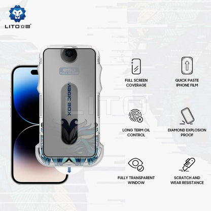 Privacy-Schutzfolie Lito Magic Glass Box D+ Tools für Apple iPhone 15, Sicherheitsglas, Vollkleber