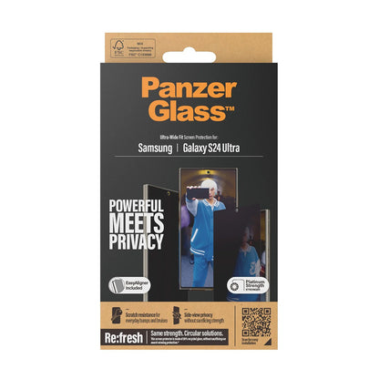 Film de protection écran Privacy PanzerGlass Ultra-Wide Fit EasyAligner pour Samsung Galaxy S24 Ultra S928, Verre Trempé, Full Glue