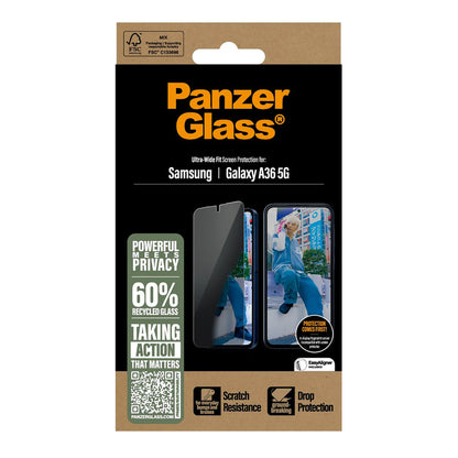 Schutzfolie Privacy PanzerGlass Ultra-Wide Fit für Samsung Galaxy A36 A366, gehärtetes Glas, Full Glue
