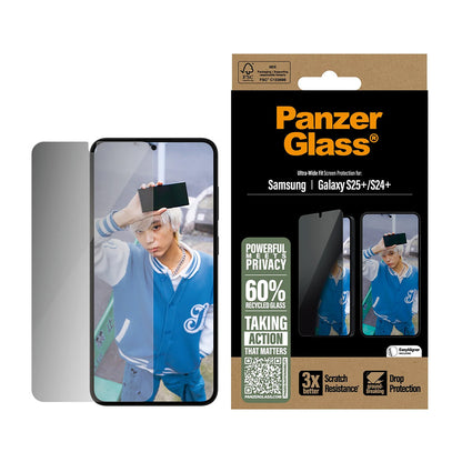 Film de protection écran Privacy PanzerGlass Ultra-Wide Fit pour Samsung Galaxy S25+ S936 / S24+ S926, Verre Trempé, Full Glue